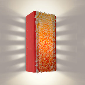 wall sconce, fire brick red yellow orange, reclaimed glass