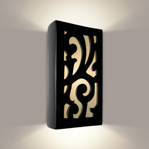 Wall sconce with wrought iron pattern